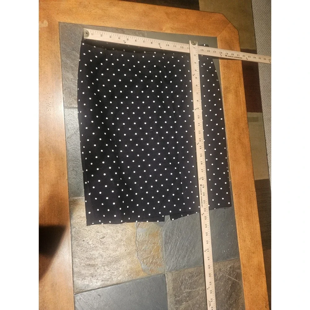 Liz Claiborne Black Cotton Blend White Polka Dots Pencil Skirt Size 12 Lined
